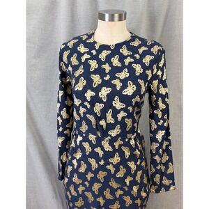 Mustafa Dikmen Maxi Dress Gold Butterfly Print Long Sleeve‎ Elegant Size 42